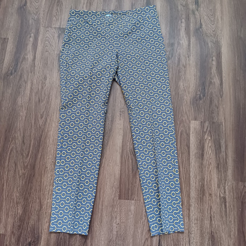 J. McLaughlin Pants Sz 14 Stretch Pull On Masie Back Pockets Blue Gold Ring Rope